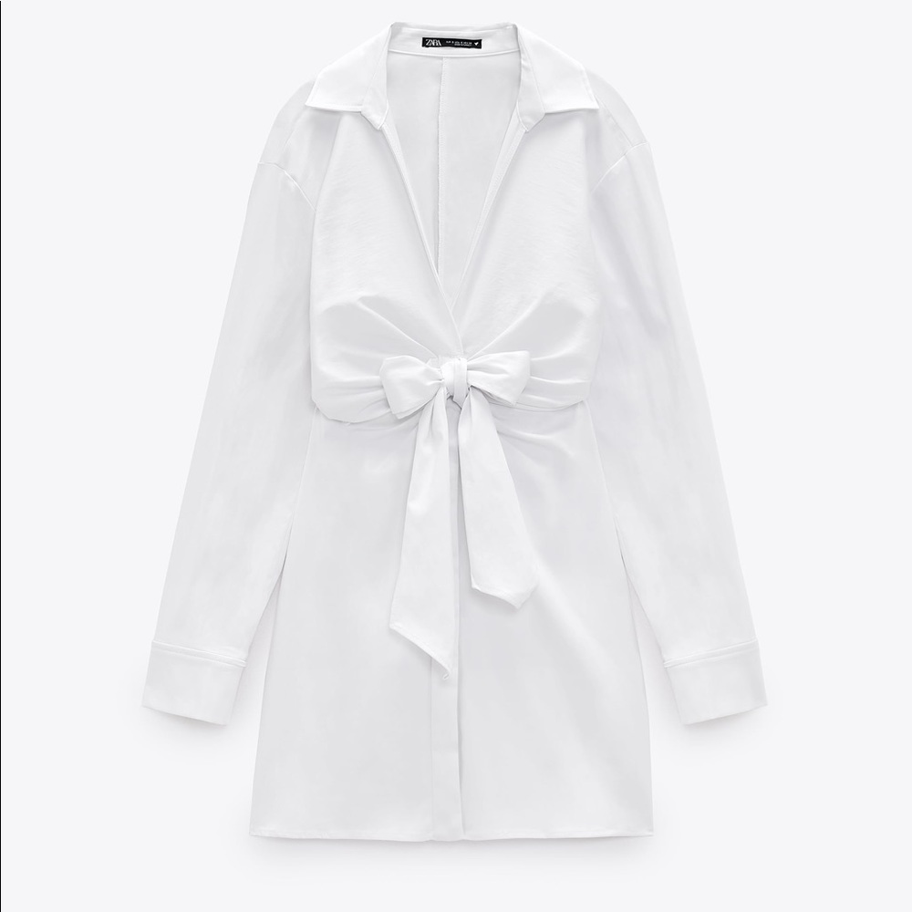 Zara Short Stretch Poplin Dress White Knot 4661/118 - Picture 5 of 10
